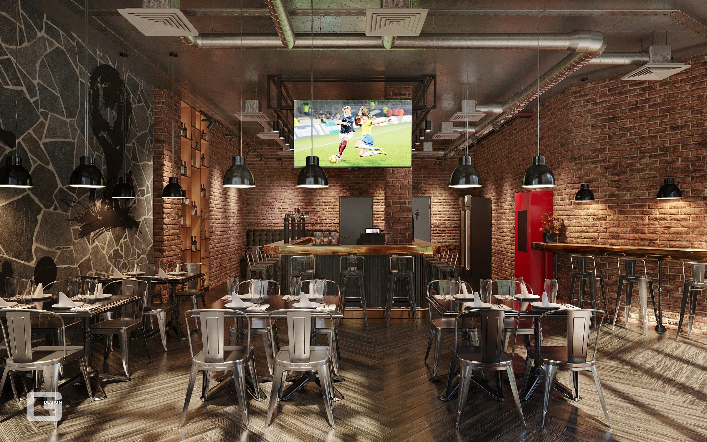 Проект BEER PUB — залата с бара и екрана